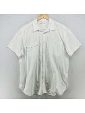 GAP Shirt Mens XL 1969 Icon Worker Button Up Short Sleeve Camp Cotton White